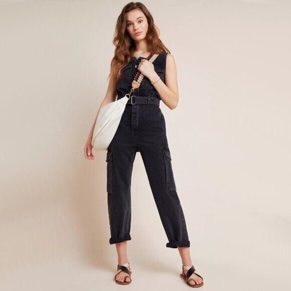 NWT Agolde black denim sleeveless belted jumpsuit 4 - Picture 7 of 11